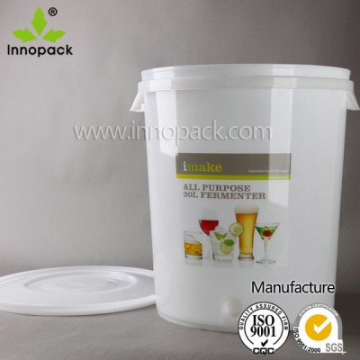 30L Plastic Round Bucket/Plastic Barrel with Sealed Lid Cock Tap Valve for Beer Wine